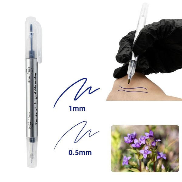DGT 5 Pieces 1mm/0.5mm Surgical Double Ended Waterproof Skin Marker Pen Scribe Tool for Tattoo Piercing Permanent Makeup. Color (Purple)