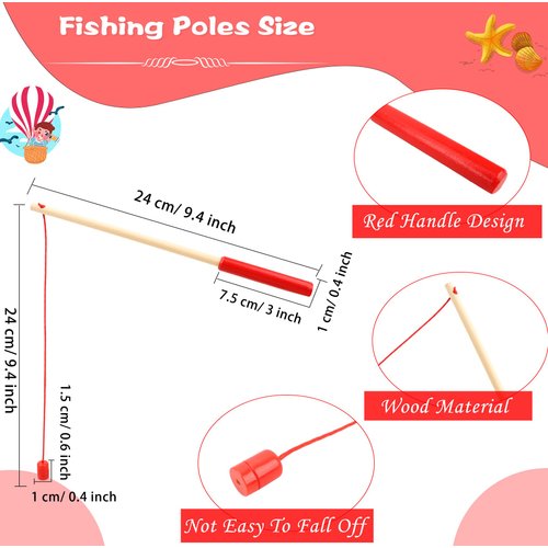 20 Pcs Kids Toy Wooden Fishing Pole Magnetic Fishing Poles Wooden Fishing Rod for Kindergarten Kids Fishing Game Activity (Color Set 1)