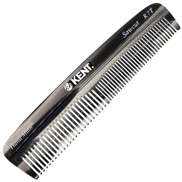 Kent R7T Double Tooth Hair Pocket Comb, Small Fine/Wide Tooth Comb For Hair, Beard and Mustache, Coarse/Fine Hair Grooming Comb for Men, Women and Kids. Saw Cut Hand Polished. Handmade in England