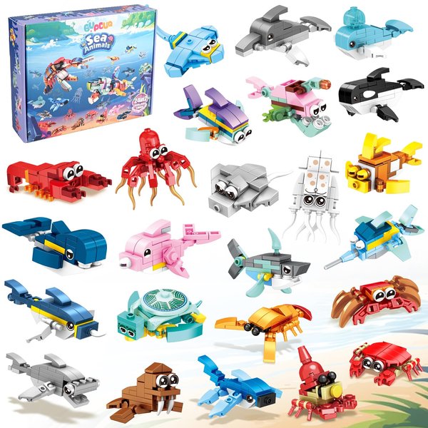 Bupduq Party Favors Kids Building Blocks Sea Animals 24 Packs Pool Party Favors Building Set for Birthday, Goodie Bag Stuffers, Classroom Prizes, Easter for Boys and Girls Ages 6-12