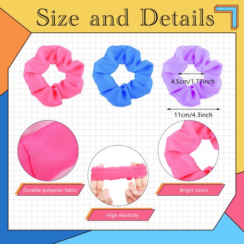 48 Pcs 80s Neon Scrunchies Bulk for Hair 80s Soft Hair Scrunchies with Thick Elastic Bands Bobbles Neon Hair Ties Ropes Color Ponytail Scrunchy for Party Accessories Women and Girls, 6 Solid Colors