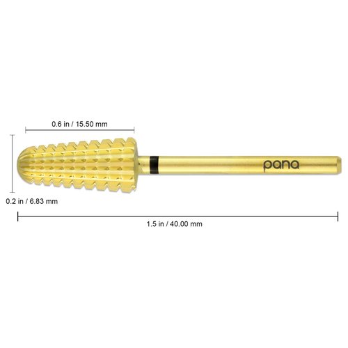Upgraded PANA Volcano Nail Carbide Bit - Two Way Rotate use for Both Left and Right Handed use - Fastest remove Acrylic or Gel – For Manicure Drill Machine - 3/32" (Extra Coarse - XC, GOLD)