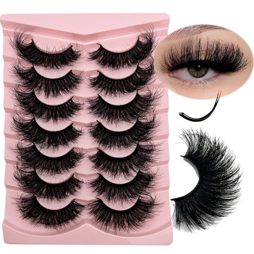 IFSOWDRA Mink False Lashes Dramatic D Curl Strip Lashes Wispy 20mm/25mm Long Full False Lashes Pack, 3D Mink Cat Eye False Eyelashes Natural Look