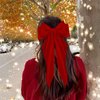 Hair Bows for Women Girls, 3 Pcs Red, White, Black Silky Satin Hair Bow Barrettes Long Tail Hair Ribbon Accessories