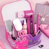 Toylink Hair Salon Pretend Play Toys for Girls 3 4 5 6 Year Old, Makeup Playset Toddler Dress Up Beauty Hair Stylist Kit with Hairdryer Straightener Apron Portable Box, Birthday Gifts for Girls 4-6