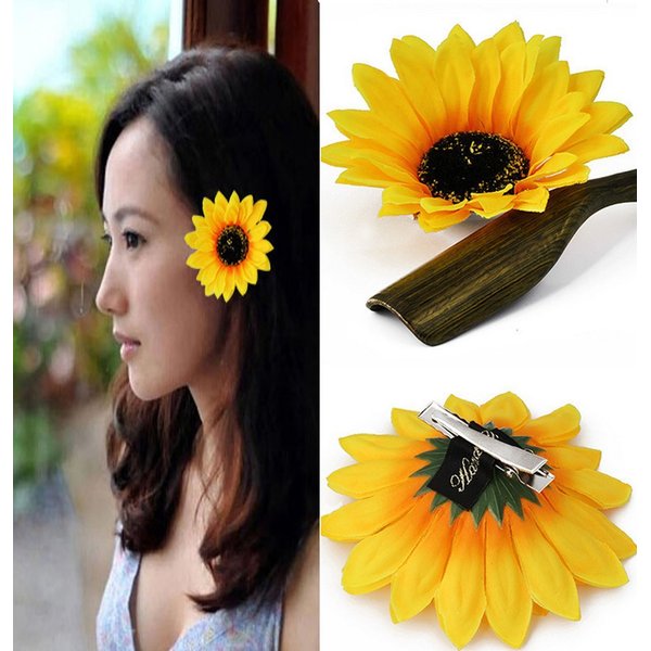 2Pcs 3.9" Sunflower Hair Alligator Clips Hair Accessories for Party Beach Vacation Wedding Bridal Barrettes