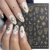 8 Sheets Star Moon Sun Nail Art Stickers Decals 3D Self-Adhesive Nail Art Decoration Decals Holographic Laser Design Star Nail Decals Moon Sun Nail Charms for Women and Girls DIY Acrylic Nail Art