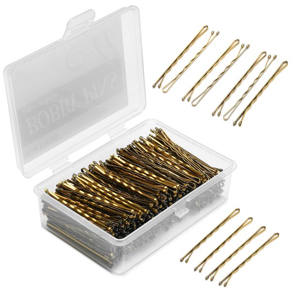 Mia Klein Bobby Pins Kit, Hair Pins 2 Inch 300Count Crimped Hair Grips for All Hair Style, Non Slip Hair Clips with Storage Box, Great for Thick Hair (Blonde)
