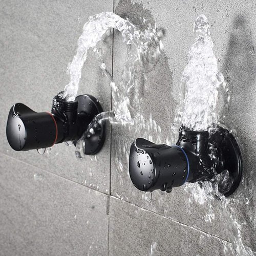 DOITOOL 2PCS Copper Bathroom Angle Stop Valve Water Shut Off Valve for Shower Flow Control Valve Bathroom Toilet Kitchen Sink (Black and Red,Black and Blue)