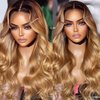 Benafee Body Wave 13x6 Lace Front Wigs Human Hair, Ombre Honey Blonde Lace Frontal Wigs Pre Plucked Bleached Knots 22” HD Transparent Lace Front Wig Human Hair for Black Women Glueless Human Hair Wig
