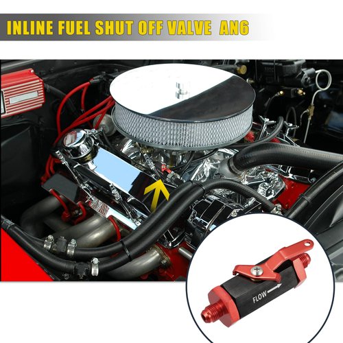 X AUTOHAUX AN6 Shut Off Valve Fuel Fitting fuel Flow Control Valves Inline Fuel Fitting Flow Drain Control Cut Off Male Flare Fitting Aluminum Alloy Anodized W/Cable Lever Red Black