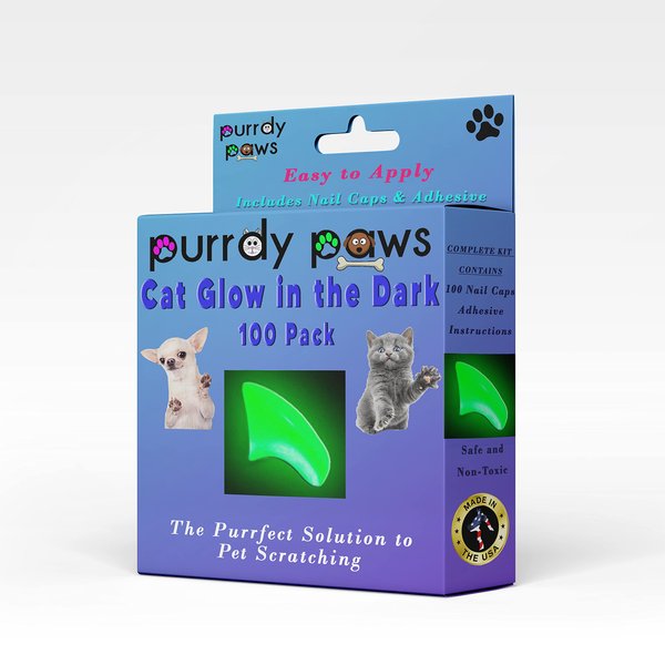 Purrdy Paws 100 Pack Soft Nail Caps for Cat Claws Green Glow in The Dark Medium