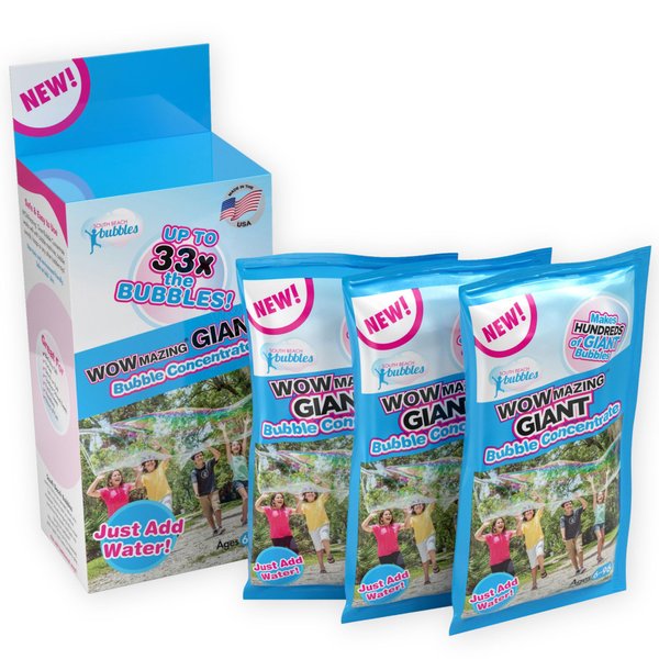 WOWmazing Bubble Concentrate Solution (up to 2.3 Gallons) - Big Bubbles (3 Pouches of Bubble Refill) – Just Add Water – Made in USA