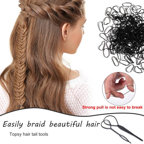 1000 PCS Hair Bands, Elastic Hair Band, Mini Hair Rubbers Ties with 2 PCS Topsy Tail Hair Tools for Girls Ponytail Hair Accessories, Soft Elastic Bands Non-Slip Small Hair Ties Black.