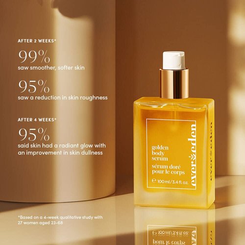 Evereden Golden Body Serum 3.4 fl. oz. | Botanical Body Oil Moisturizer | Clean & Vegan Moisturizing Body Oil for All-Over Skin Nourishment | Hydrating Body Oil for Women