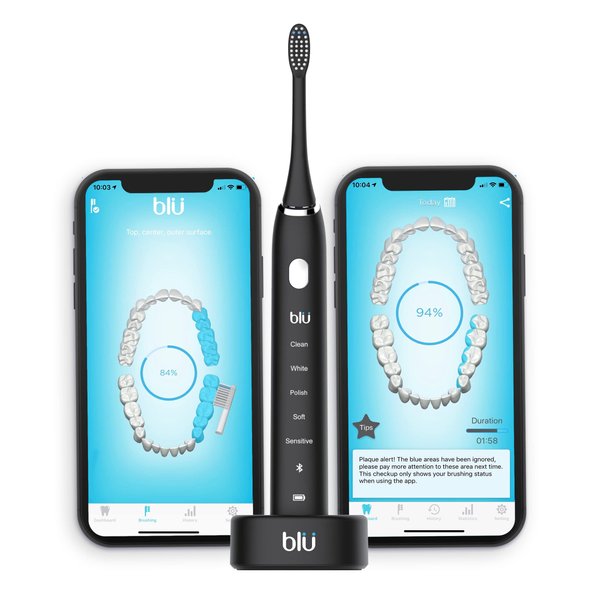 Blu Smart Electric Toothbrush, Sonic Power Toothbrush with Interactive Live Tracking App for Adults (Black)