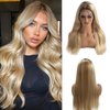 13x4 Ombre Lace Front Wigs Human Hair for Women Ash Brown to Blonde Highlights HD Straight Lace Frontal Wigs Human Hair 18 Inch 150% Density Pre Plucked Bleached Knots Glueless Wig #8T18/60