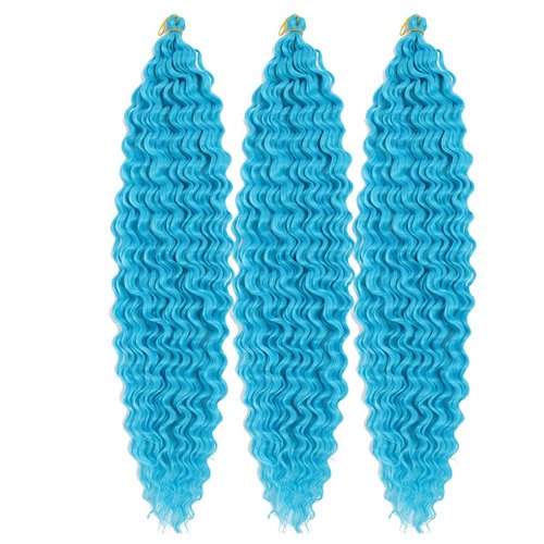 30inch Ocean Wave Braiding Hair Extensions 3packs Long Deep Curly Wave Braid Hair Synthetic Twist Ripple Crochet Deep Wave Braids Hair for Women 100g/pack(30",Blue)