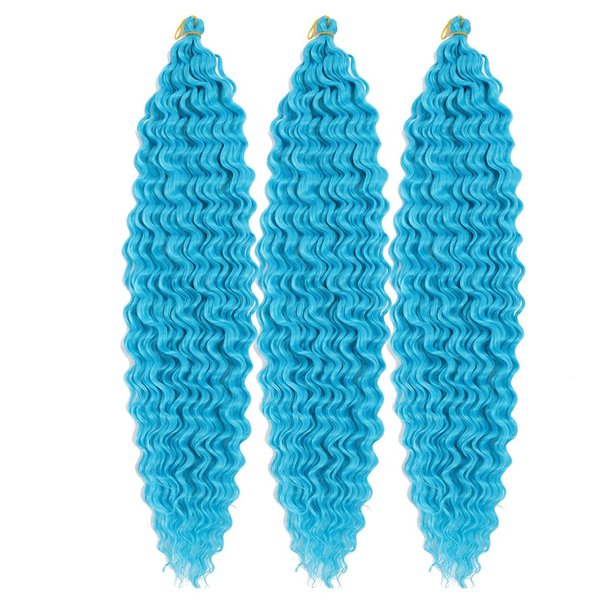 30inch Ocean Wave Braiding Hair Extensions 3packs Long Deep Curly Wave Braid Hair Synthetic Twist Ripple Crochet Deep Wave Braids Hair for Women 100g/pack(30",Blue)