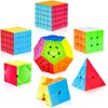 Speed Cube Set, 7 Pack Speed Magic Cube Set with Speed Cube 3x3, 2x2, 4x4 Speed Cube, Pyramid Megaminx Speed Cube, Stickerless Speed Cube for Kids Toddlers Adults, Puzzle Cube Set for Kid