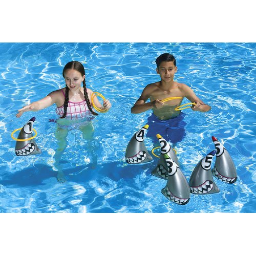 Poolmaster Shark Zone Swimming Pool, Indoor and Outdoor Ring Toss Game, Sharks