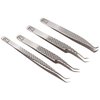 M LASH Tweezers for Eyelash Extensions (Set of 4) - Professional Lash Extension Tweezers - Fiber Tip, Japanese Steel, Diamond Grip Eyelash Extension Tweezer (Silver)