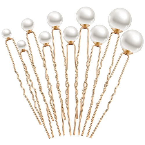 Charonle 32 Pieces Wedding Pearl Hair Pins Bridal Pearl Rhinestone Hair Pins Hair Accessories U Shape Barrette for Bride Bridesmaid Women Girls (Gold)