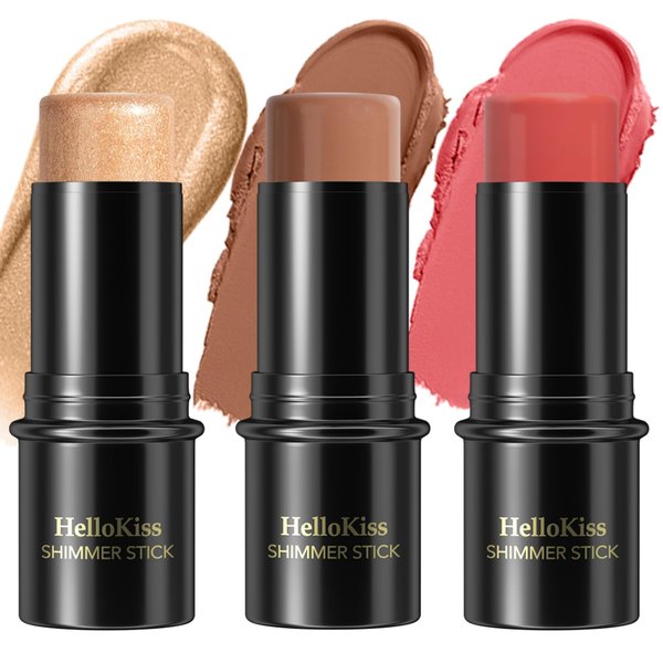 3 Pcs Cream Contour Stick Makeup Kit, Shades with Highlighter Stick, Blush Stick and Bronzer Contour Stick for Sculpt the Cheeks, Waterproof (Medium,#04+#07+#14)