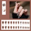 Hkanlre Coffin Press on Nails Flower Fake Nails Tips Full Cover Butterfly Medium False Nails for Women and Girls 24PCS