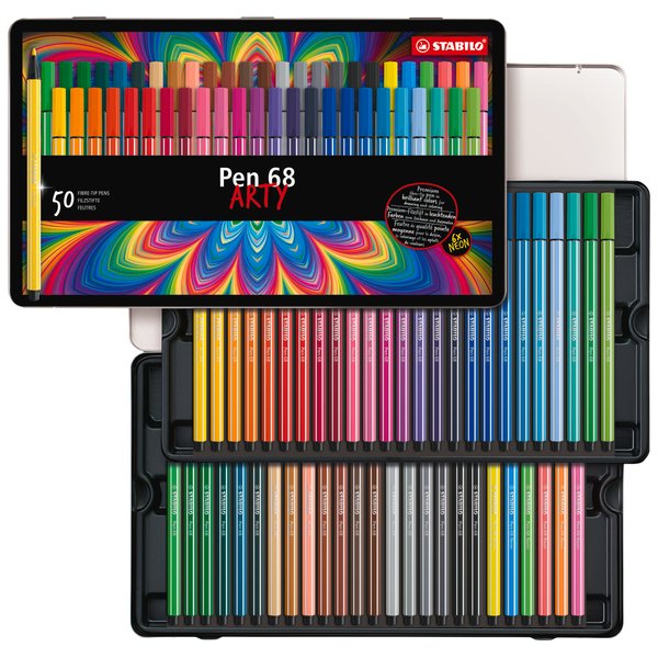 Premium Felt Tip Pen - STABILO Pen 68 - Tin of 50 - Assorted colors