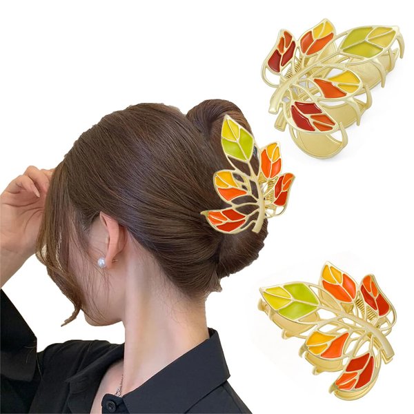 Fall Hair Clips Metal Maple Leaf Hair Claw Clips 1Pcs Thanksgiving Claw Clip Hair Accessories Gift Exquisite Design Autumn Maple Leaf Colored Hair Clips for Women Girls Thick Thin Hair Hair
