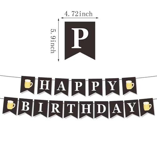 DIADARL Beer Birthday Banner Beer Mug Pennant Banner Black Happy Birthday Banner for Beer Party Men Women Happy Birthday Banner