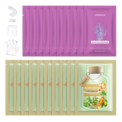 LingHaoLH Bubble Plant Black Hair Dye for Gray Hair Coverage,Botanical Bubble Hair Color Dye Shampoo with 10 Hair Mask & 4 Hair Dyeing Tools
