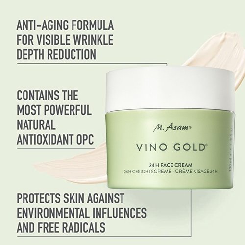 M. Asam VINO GOLD 24h Facial Cream (6.76 Fl Oz)- 24h day cream & night moisturizer against lines & wrinkles, protection against skin aging, anti-aging, vegan facial care, skincare for women.