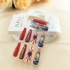 4th of July Press on Nails Long Coffin Fake Nails American Flag Stars Eagle Patriotic Design Red Full Cover Artificial Independence Day False Nails Press ons for Women Girls 24Pcs