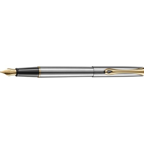 Diplomat Traveller Stainless Steel Gold Fountain Pen Fine Nib