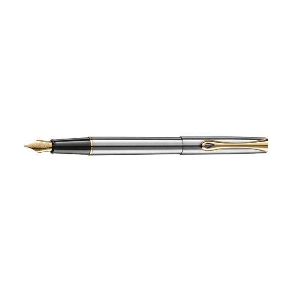 Diplomat Traveller Stainless Steel Gold Fountain Pen Fine Nib