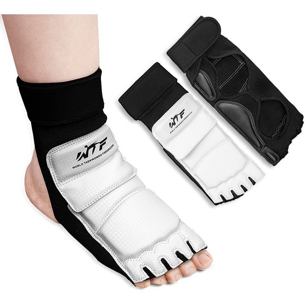 LangRay Taekwondo Sparring Gear Foot Protector Karate Boxing Sparring Foot Guard, Martial Arts Protective Foot Gear for Kung Fu Punch Bag Kickboxing MMA Training, L White