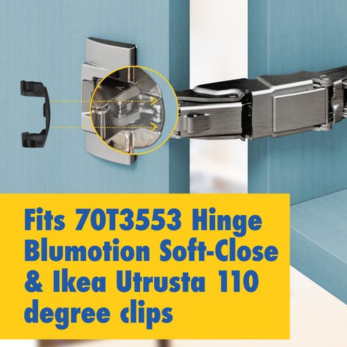 IMPRESA [50 Pack] Impresa Cabinet Restrictor Clips for Blum 70T3553 Hinge Blumotion Soft-Close - Invisible Cabinet Door Restraint for IKEA 110 Degree Clip - Restrictor Clips for Kitchen Cabinet Hinges
