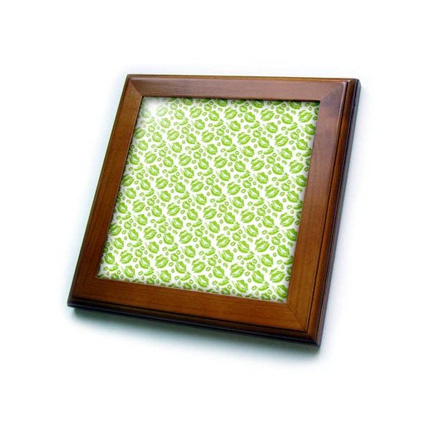 3dRose Two Kisses Collided Lip Smacking Lime Colored Lips Pattern - Framed Tiles (ft_357226_1)
