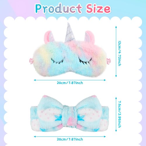 12 Packs Sleepover Party Favors for Teenager Girl, Unicorn Animal Plush Sleep Eye Mask Soft Plush Nap Eyeshade Plush Bow Headbands, Elastic Hair Band for Single Women Spa Pajama Party (Fresh Style)