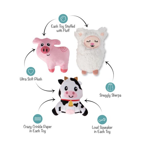 Fringe Studio Plush Dog Toy Set, Needle in The Haystack, Small 3 Piece Set, Pet Shop Collection (662054)