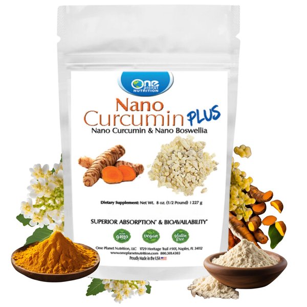 One Planet Nutrition Nano Curcumin Plus Powder 8 oz (227 Servings), Nano Curcumin with Boswellia for Superior Absorption, Supports Joint & Immune Health, Non-GMO, Vegan, Gluten-Free