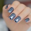 ELEVENAIL Press On Nails Reflective Mirror Blue Metallic Stick On Fake Nails Salon DIY Acrylic Manicure Reusable Medium Short Square False Acrylic Nail Art Tips for Women Girls