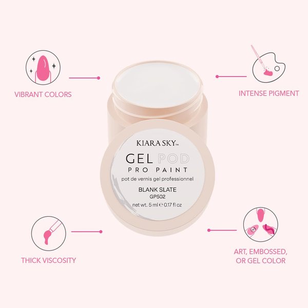 Kiara Sky Professional Nails Gel Art Pod - Ultra Pigmented Gel Art Paints (Blank Slate) Ultra Bright White Color