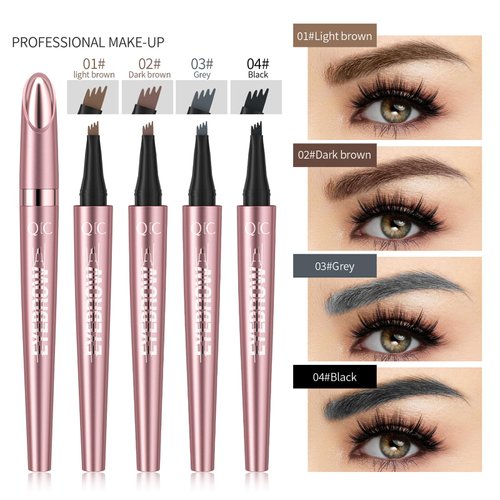 3D Eyebrow Pencil, 4 Tip Microblading Eyebrow Pencil, 24 Hours Smudge Proof Brow Pen, Brow Pen Makeup Natural Fine Stroke, Waterproof Eyebrow Pencil for Women (Dark Brown) - 1 Pack