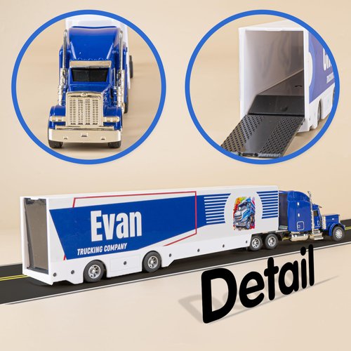 MT WORLD Toy Truck Personalized Semi Truck Toy with Name 1/48 Scale Diecast Model Tonka Container Car Carrier for Boys Teens Birthday