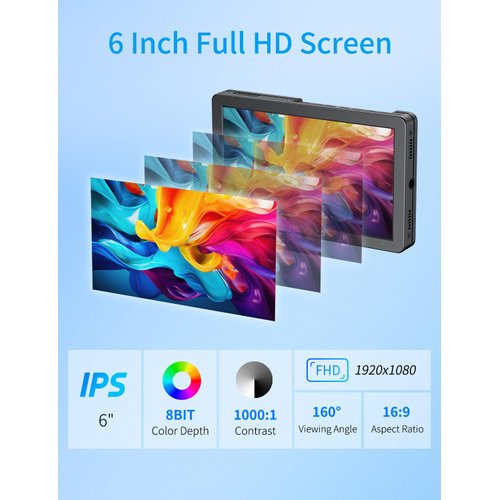 FEELWORLD T6 6 Inch Camera Field DSLR Video Monitor Aluminium Housing with F550 2200mAh Battery and Bag, Waveform LUT HDR 4K HDMI 1920x1080 IPS Lightweight for Vloggers Photographers Content Creators