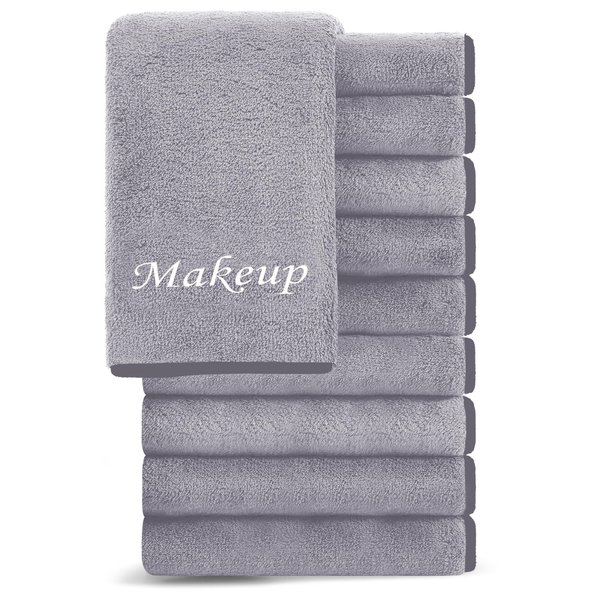 Cosy Family 10 Pack Makeup Remover Wash Cloths - Soft Microfiber Fingertip Facial Cleansing Cloths for Hand and Make Up, 12 x 12 in, Grey