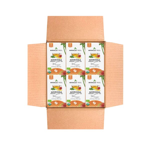 Miracle Tree - 6 Count of Organic Moringa Superfood Tea, 25 Individually Sealed Tea Bags, Mango (Keto, Detox, Energy/Immunity Booster, Vegan, Gluten-Free, Organic, Non-GMO, Caffeine-Free)